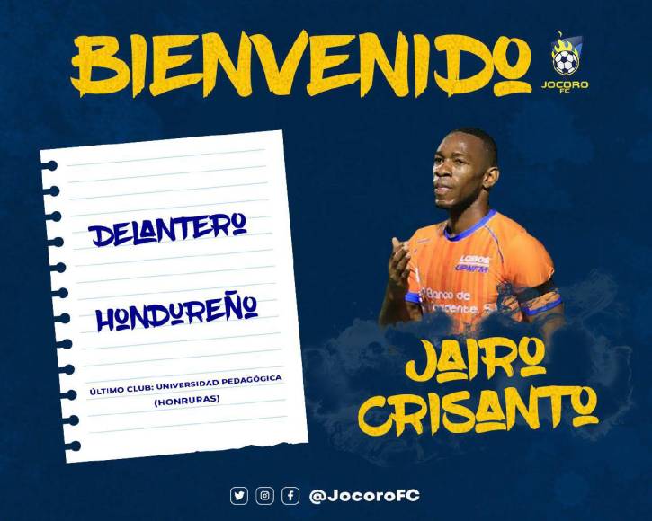 Jairo Róchez: Tras ser dado de baja por la UPN, el delantero hondureño fue fichado por el Jocoro FC de El Salvador.