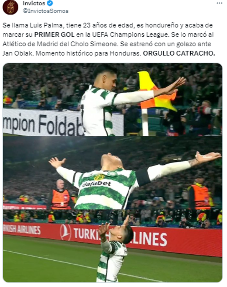 Invictos también destacó el golazo del “Bicho”: “Momento histórico para Honduras. ORGULLO CATRACHO”.