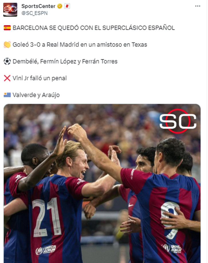 Sports Center: “BARCELONA SE QUEDÓ CON EL SUPERCLÁSICO ESPAÑOL”