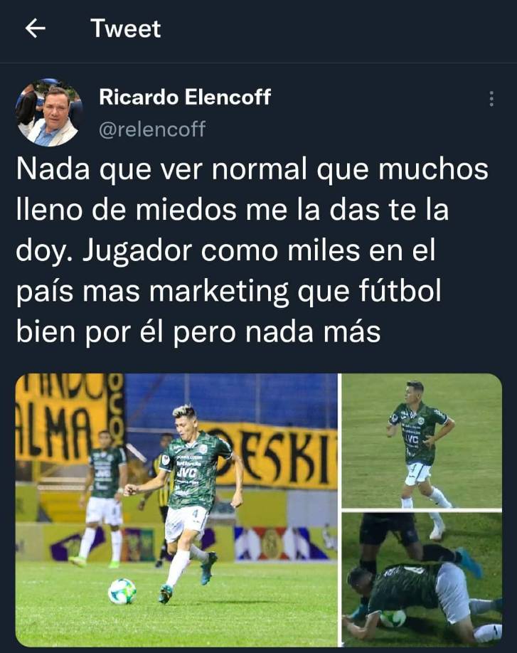 Ricardo Elencoff, presidente de la Real Sociedad, lanzó un fuerte comentario sobre el debut de Francisco Martínez: “Nada que ver, normal que muchos lleno de miedos, me la das te la doy. Jugador como miles en el país, más marketing que fútbol, bien por él, pero nada más”, escribió en su cuenta oficial.