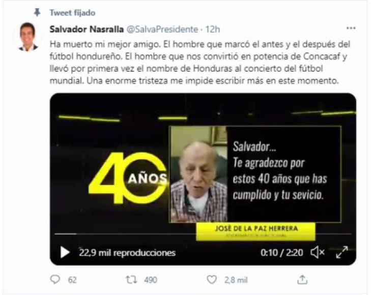 Salvador Nasralla, líder del Partido Salvador de Honduras, calificó a Chelato Uclés 'como su mejor amigo'. El popular presentador deportivo subió un video en donde aparece el entrenador felicitandándolo por los 40 años de su programa Cinco Deportivo.