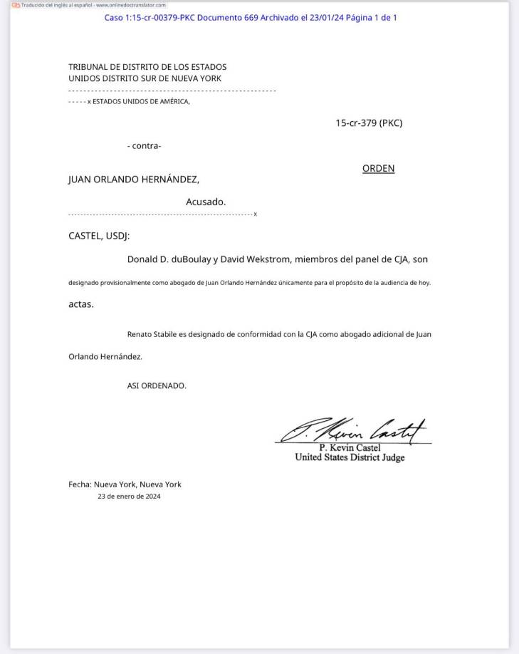 Sobre el estado físico de JOH dijo que “es una persona estadista y muy intelectual, lamentablemen tiene circunstancial terribles, estamos buscando un juicio justos”.