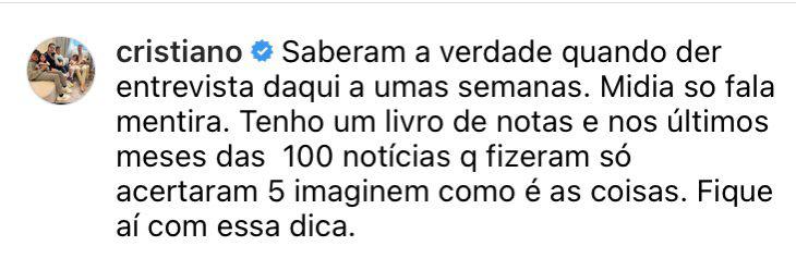 El comentario de CR7 en su cuenta oficial de Twitter.