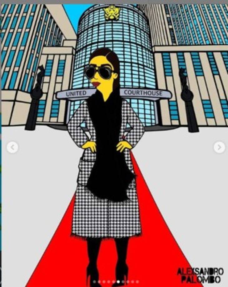 En las imágenes Emma Coronel está en las afueras de la Corte de Nueva York y luce impecable con sus atuendos.