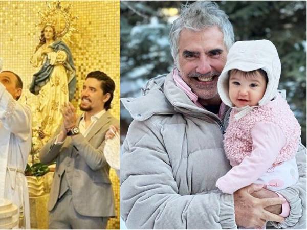 La pequeña Mía en unas fotos de archivo junto a su padre Alex y su abuelo Alejandro Fernández.