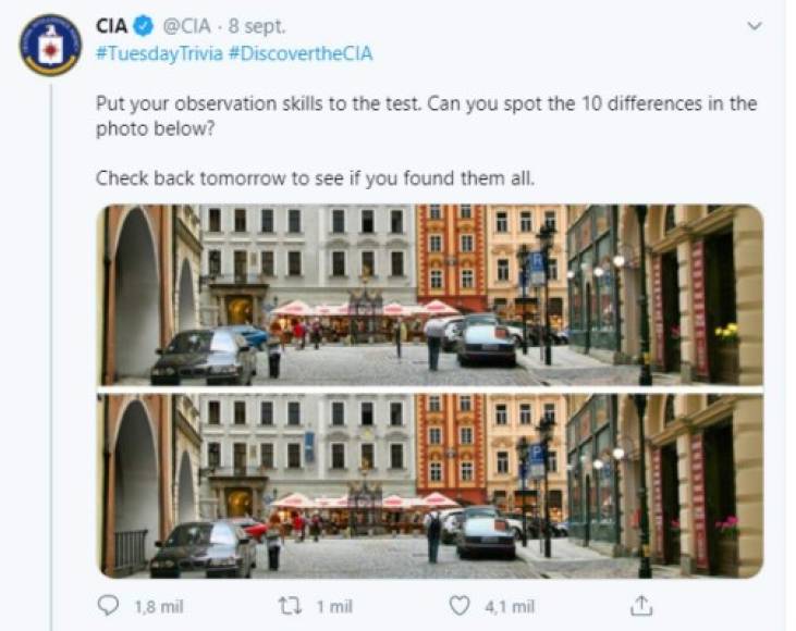 Al momento de lanzar el test la Agencia Central de Inteligencia de EEUU retó a sus seguidores. 'Ponga a prueba sus habilidades de observación'.