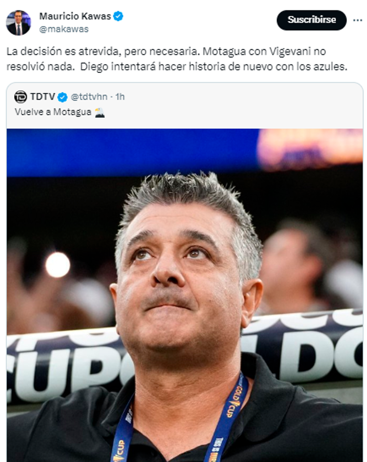 Mauricio Kawas: “La decisión es atrevida, pero necesaria. Motagua con Vigevani no resolvió nada. Diego intentará hacer historia de nuevo con los azules”.