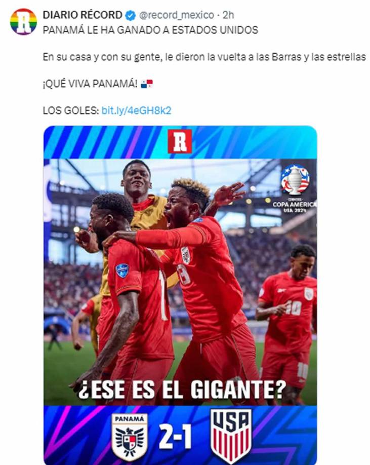 Diario Récord de México - “¿Ese es el gigante? Panamé le ha ganado a Estados Unidos. En su casa y con su gente, le dieron vuelta a las Barras y las Estrellas”.