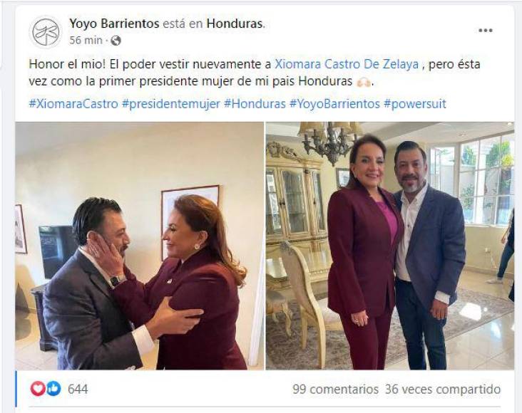 El atuendo que eligió Xiomara Castro para su investidura es creación del diseñador hondureño Yoyo Barrientos.