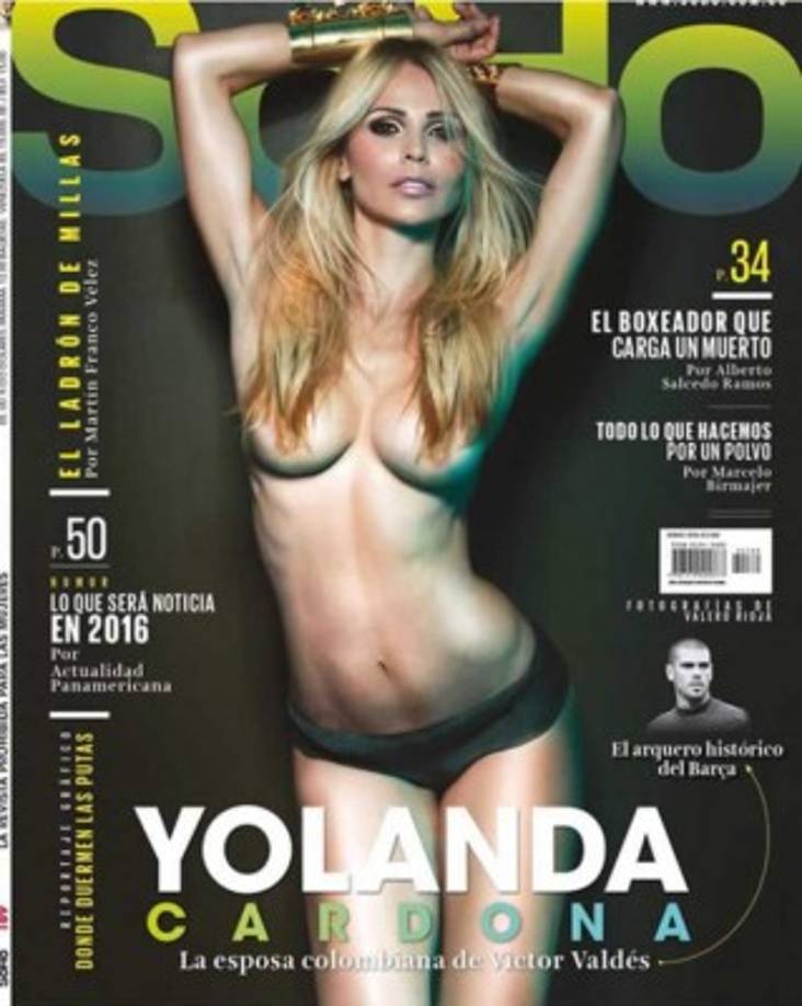Yolanda Cardona, esposa del portero español Víctor Valdés, ha posado desnuda para la revista Soho Colombia.