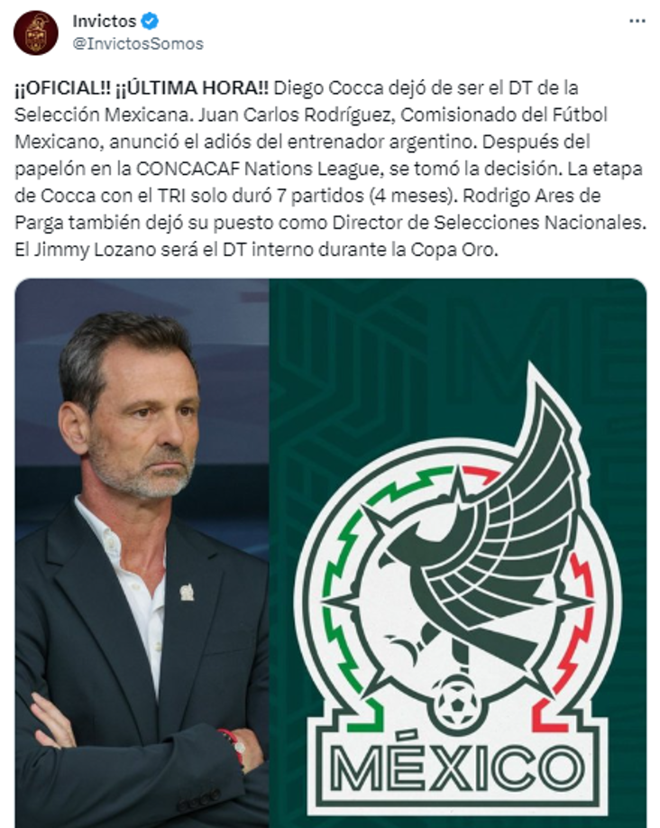 Invictos: “Diego Cocca dejó de ser el DT de la Selección Mexicana”.