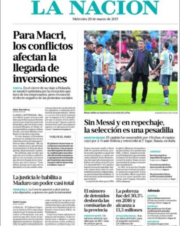 En Argentina hay preocupación, perdieron ante Bolivia están en zona de repechaje y para colmo a Messi lo castigaron con 4 partidos de 5 que quedan en la eliminatoria.