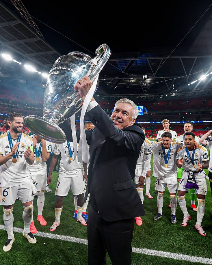 Ancelotti logró ganar su quinta Champions como entrenador, récord absoluto para la competencia. Es la tercera ganada en el banco del Real Madrid (2014, 2022 y 2024), sumado a las dos ganadas como DT del AC Milan (2003 y 2007).