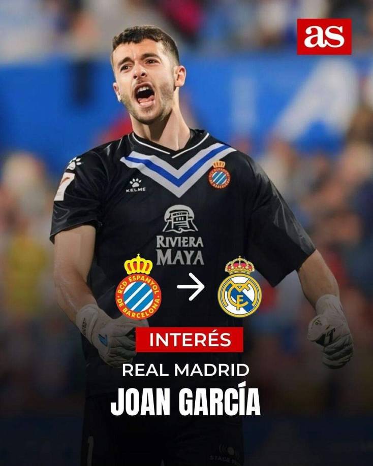 El Real Madrid quiere rejuvenecer su portería y ha puesto sus ojos en Joan García, guardameta del Espanyol de 23 años. Lo ven como un potencial sustituto de Andriy Lunin si decide irse este verano. Tiene contrato hasta 2028 y una cláusula de 20M€, la Premier League también le echa el ojo, detalla diario AS.