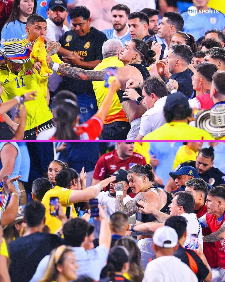 Darwin Núñez se fue a los golpes con aficionados colombianos en las graderías.