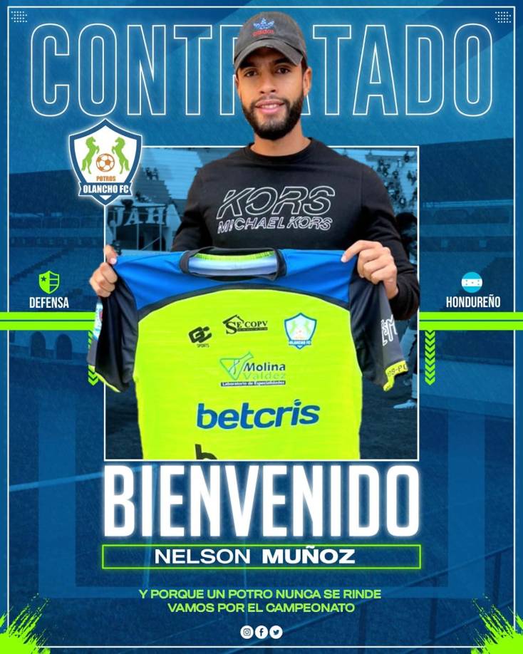 Los Potros del Olancho FC también confirmaron el fichaje del defens Nelson Muñoz, procedente del Vida.