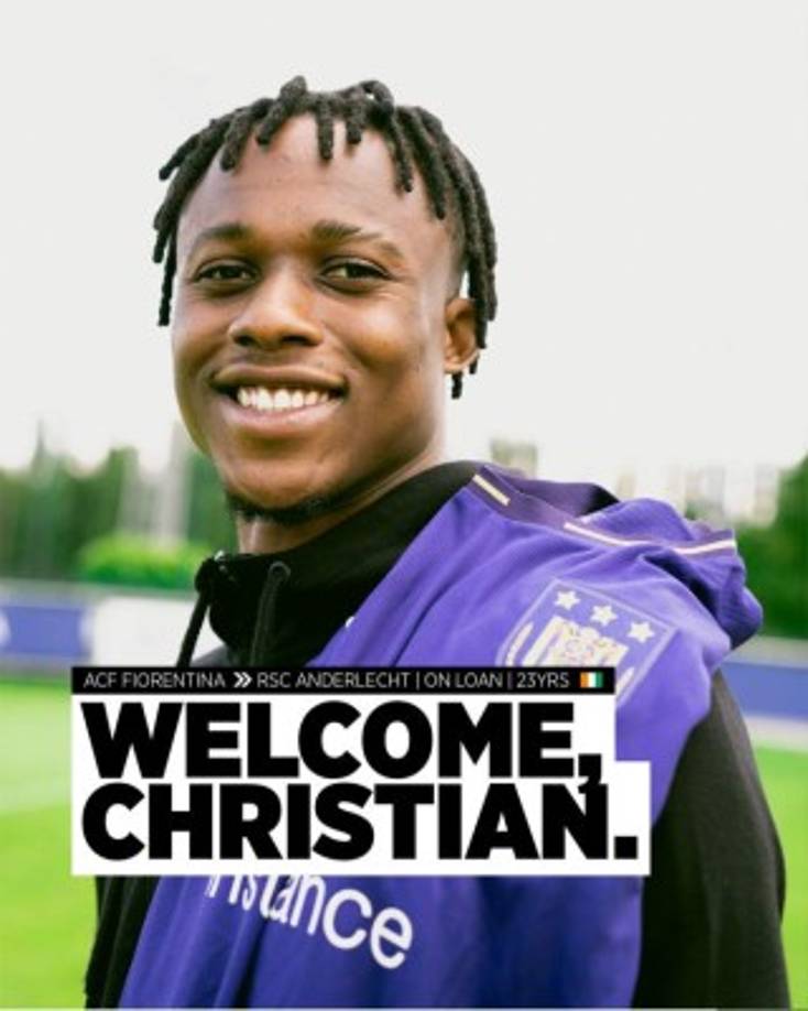 El Anderlecht de Bélgica anunció en sus redes sociales la contratación de Christian Kouamé. Llega en calidad de cedido por una temporada desde la Fiorentina, con un coste de algo menos de un millón de euros. El delantero costamarfileño fue fichado la temporada pasada a cambio de 11 millones.