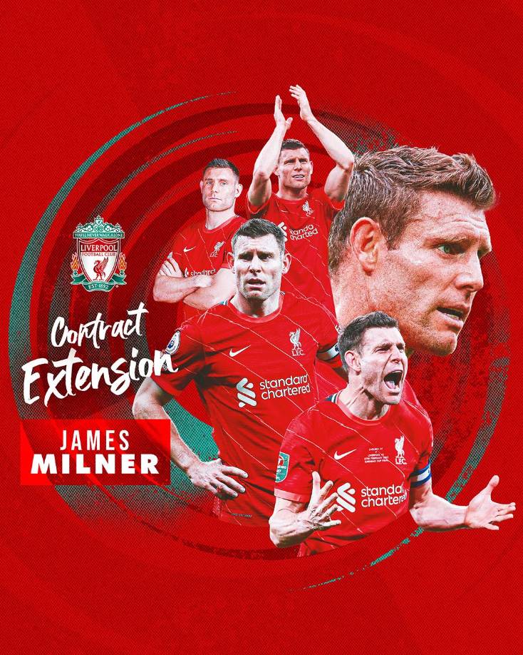 El mediocampista inglés James Milner, que cumplió 36 años en enero, renovó una temporada su contrato con el Liverpool, anunció este lunes el club subcampeón de Inglaterra y de Europa.