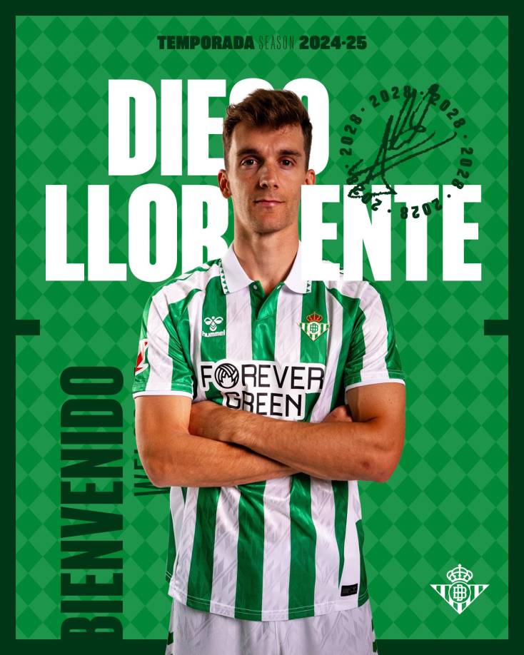 OFICIAL / El Real Betis hizo oficial en la tarde de este martes el fichaje, a cambio de unos 3 millones de euros, del central Diego Llorente, quien la última campaña jugó en el Roma cedido por el Leeds United inglés y que es el quinto refuerzo del conjunto entrenado por el chileno Manuel Pellegrini para la próxima temporada.