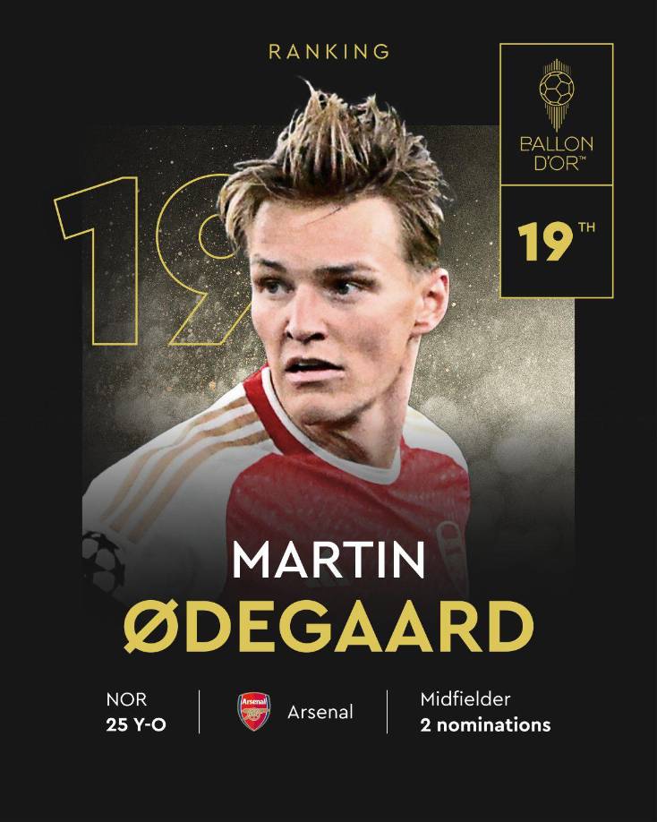 19. Martin Odegaard (Noruega), jugador del Arsenal.