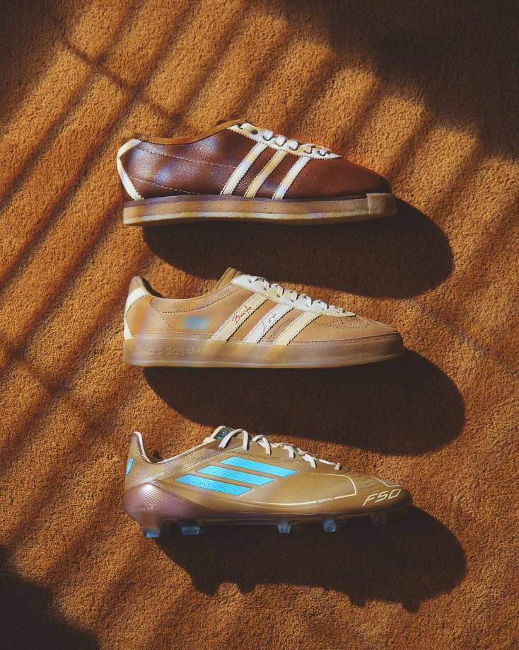 La colección Bad Bunny &amp; Messi incluye la Gazelle de Adidas, una de las zapatillas más emblemáticas de la marca que se originó en 1966, así como los tacos F50, utilizado por Messi a lo largo de toda su carrera.