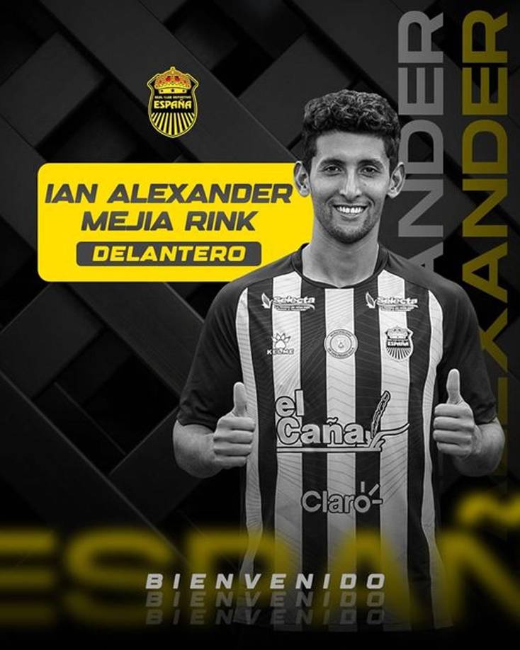De manera oficial el Real España anunció el fichaje del centro delantero Ian Alexander Mejía Rink, quien se suma al nuevo eje de ataque que tendrá la Máquina. Tiene 24 años de edad y cuenta con tres nacionalidades: hondureña, canadiense y estadounidense.