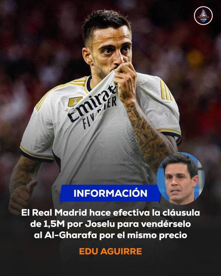 El Real Madrid compra a Joselu y se lo vende al Al-Gharafa de Qatar. Gran gesto del club: paga 1,5 M al Espanyol y se lo vende al club qatarí por la misma cantidad, informa Edu Aguirre de El Chiringuito.