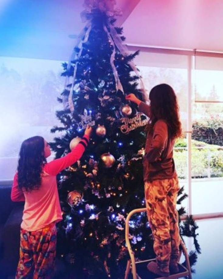 Andrea Legarreta compartió esta foto de sus hijos Nina y Mia con su árbol.