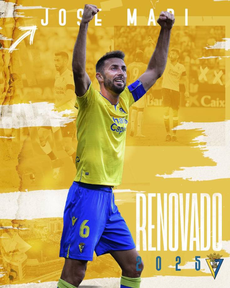 El Cádiz CF ha anunciado la ampliación de contrato de su centrocampista y capitán José Mari hasta el 2025.