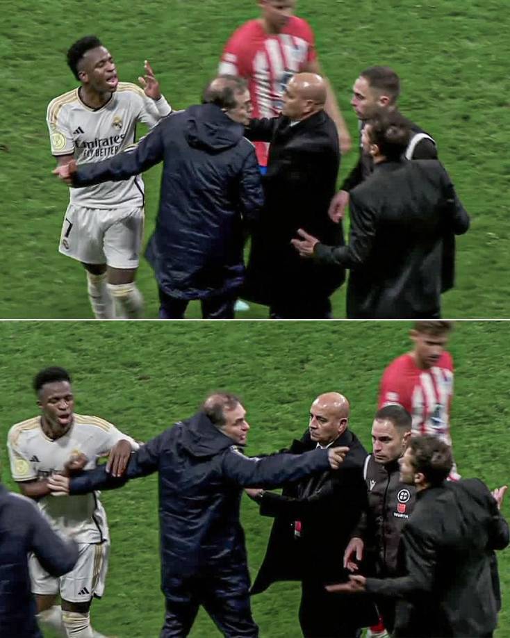 Vinicius se las tuvo con Simeone, quien buscó provocar al brasileño para que le sacaran la segunda tarjeta amarilla.