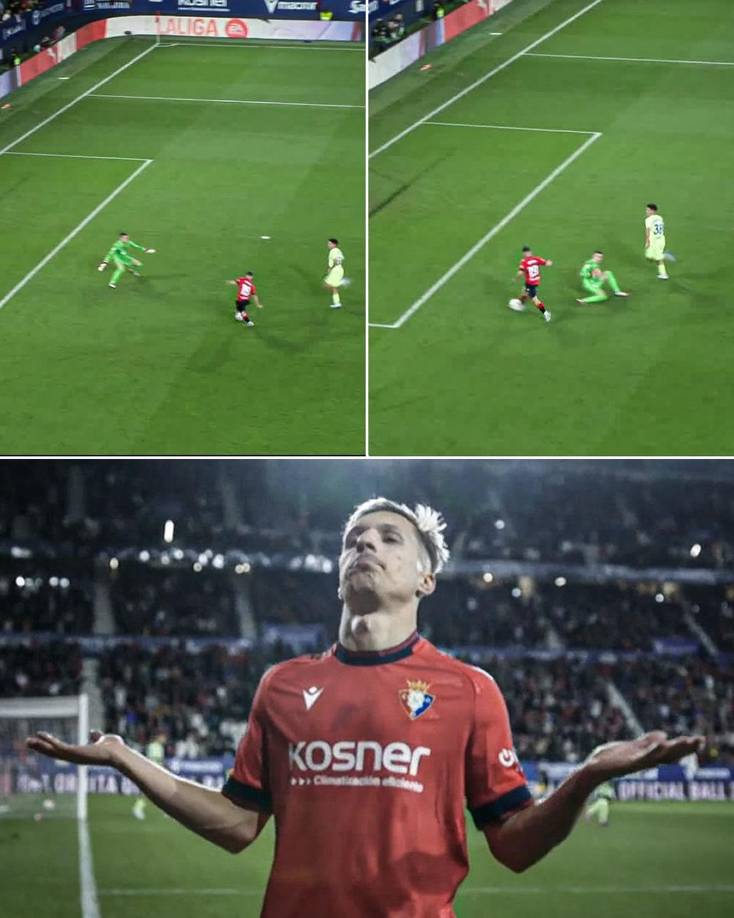 De crack. Bryan Zaragoza dejó sentado a Iñaki Peña para marcar a placer su gol que significó el 2-0 del Osasuna en el partido.