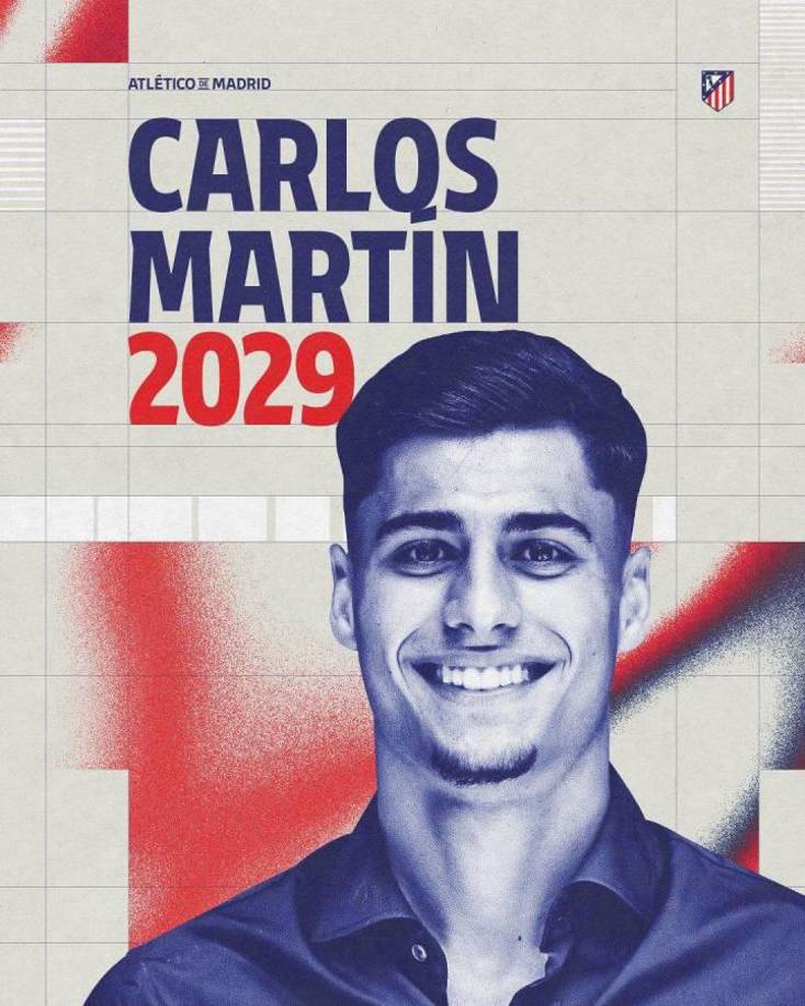 OFICIAL / El delantero del Atlético de Madrid Carlos Martín firmó este martes su renovación con el Atlético de Madrid hasta 2029. El futbolista fue cedido la pasada temporada al CD Mirandés.