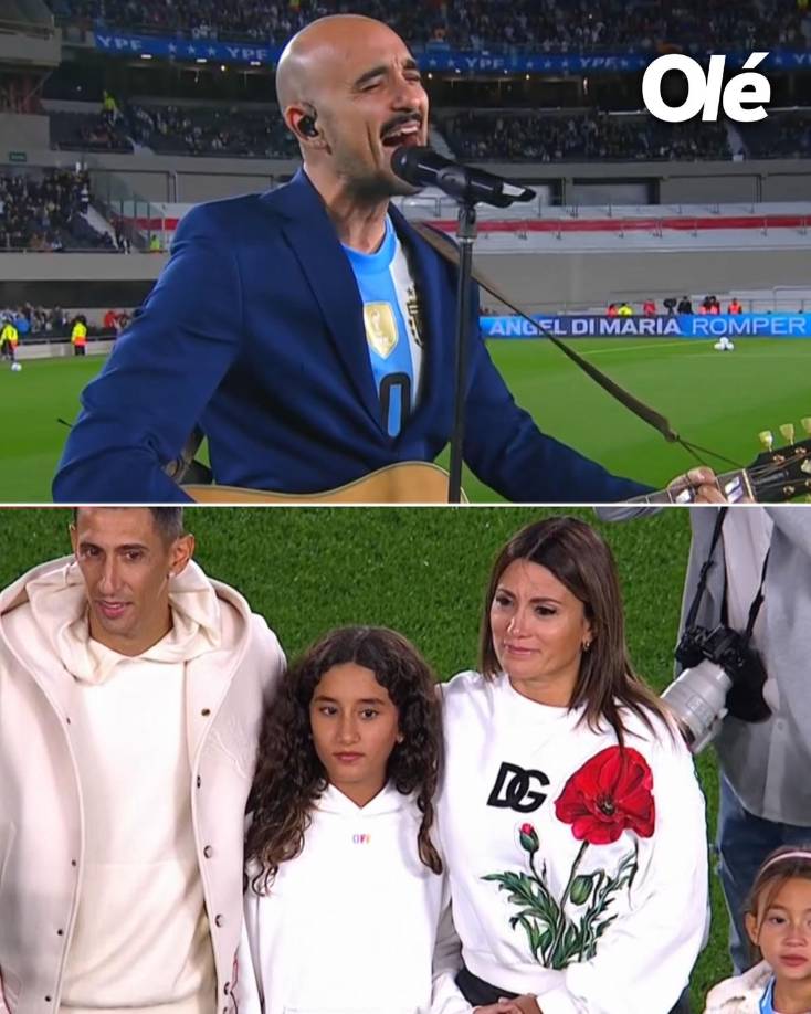 Abel Pintos cantándole a Ángel Di María y su familia en su homenaje de despedida.