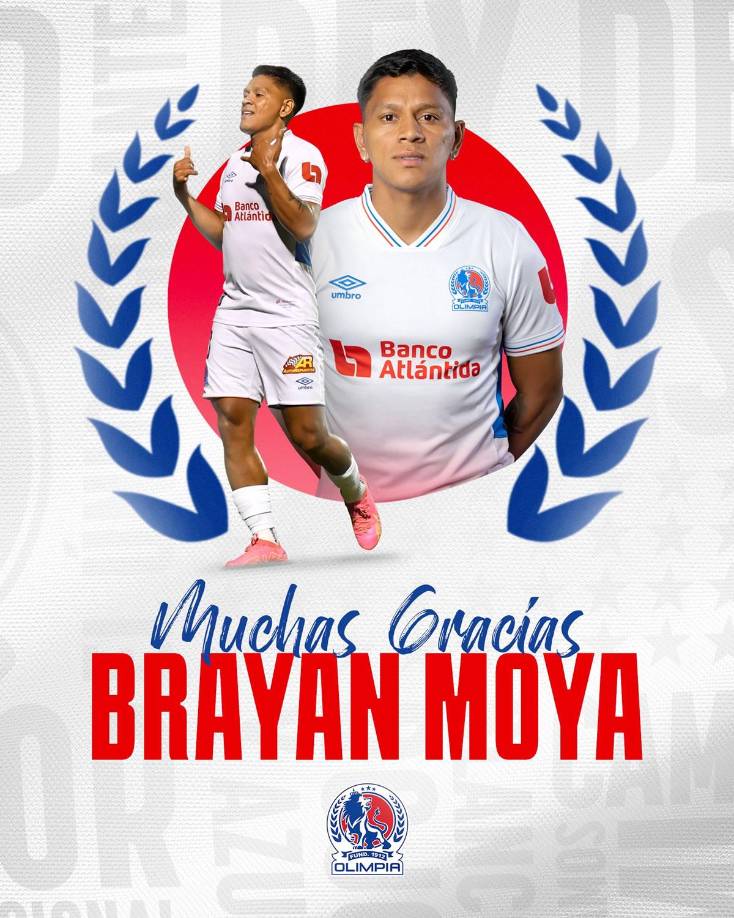 Brayan Moya - Olimpia anunció la baja del delantero hondureño y el mensaje sonó a una despedida para siempre, pese a que se informó que su salida se trata de un préstamo: “El Club Olimpia agradece a Brayan Moya por su garra y entrega vistiendo la camiseta del único campeón invicto. Muchas gracias y éxitos en tu carrera, Bestia”.