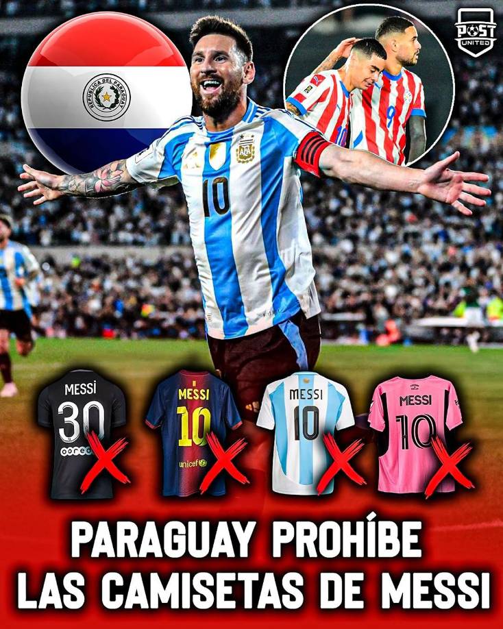 La disposición va más allá. La federación paraguaya decidió prohibir camisetas de Messi en las gradas, sean de Argentina, el Barcelona, el PSG o el Inter Miami.