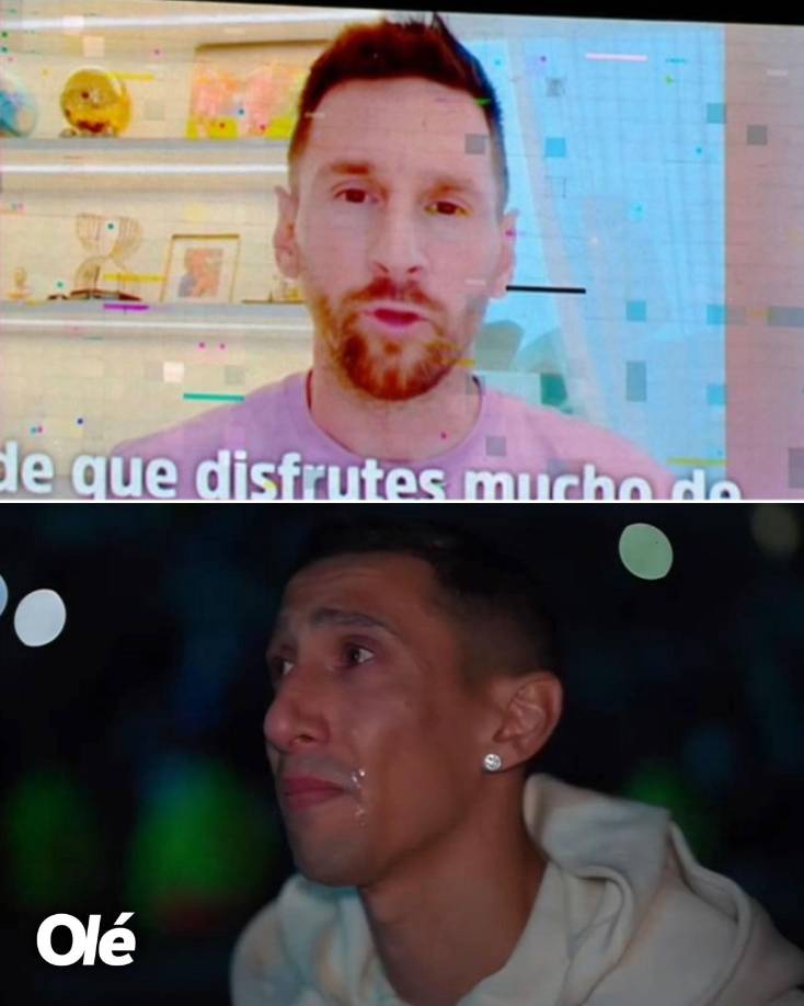 Leo Messi, ausente en el partido de este jueves por lesión, sorprendió a Ángel Di María con un sentido y cariñoso mensaje que apareció en la pantalla del estadio Más Monumental.