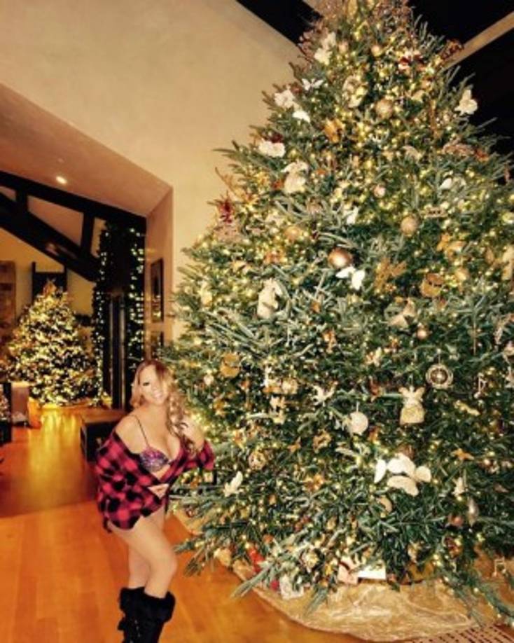 Mariah Carey compartió esta sexy foto con su árbol de Navidad.