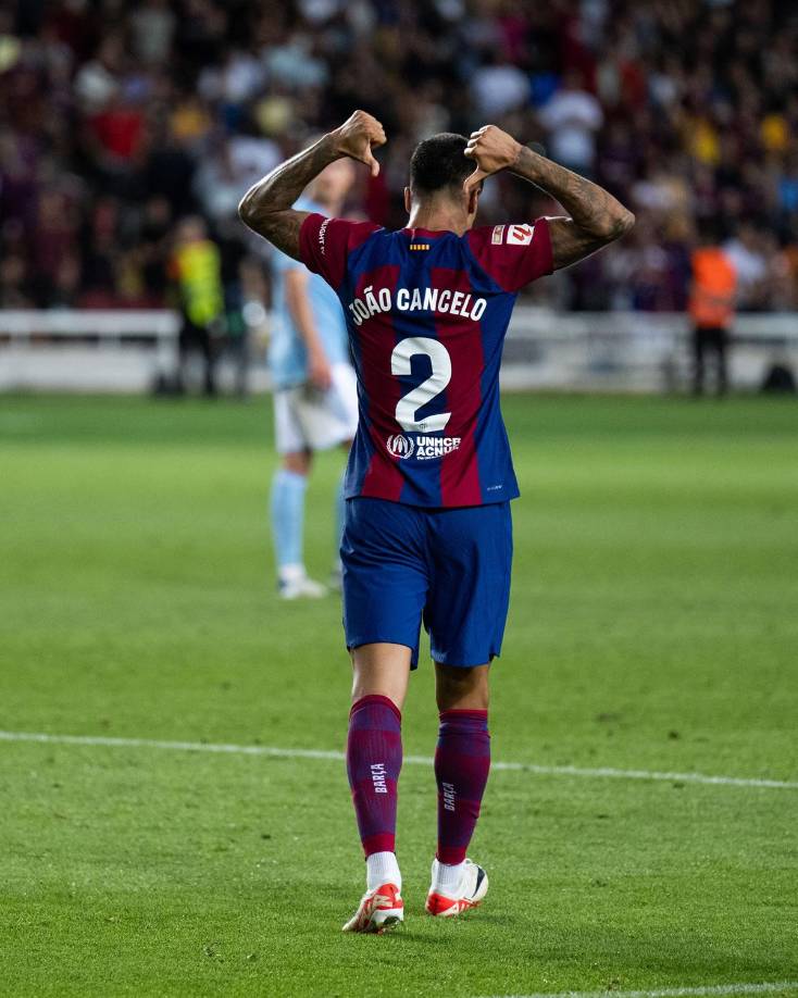 Así celebró Joao Cancelo su gol para la remontada del Barcelona contra el Celta.