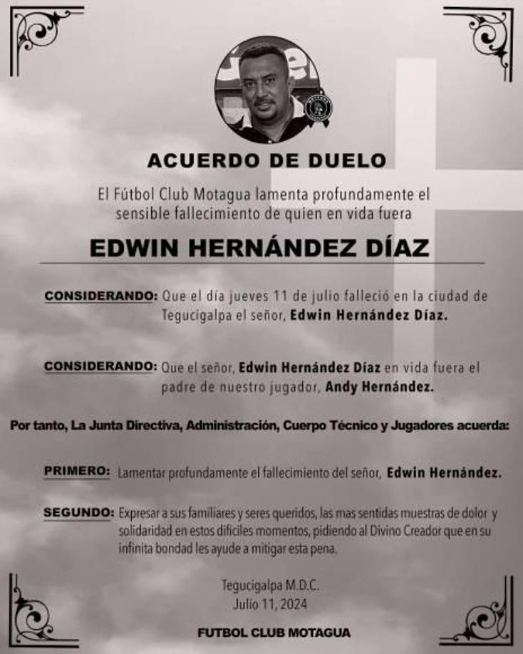 El club Motagua lo confirmó e incluso lamentó la violenta muerte de Edwin.