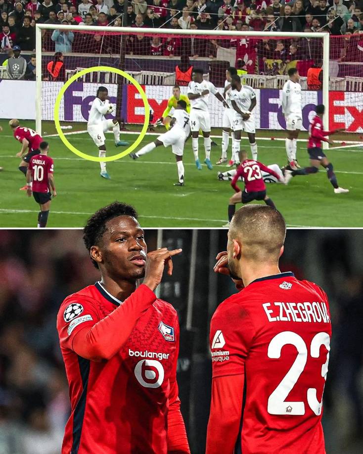 El canadiense Jonathan David marcó el gol del triunfo del Lille contra el Real Madrid tras un penal por mano de Eduardo Camavinga.