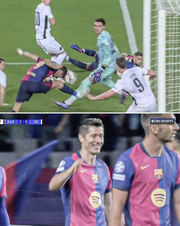 Lewandowski marcó el tercero con la cabeza y la rodilla. El gol más raro del polaco