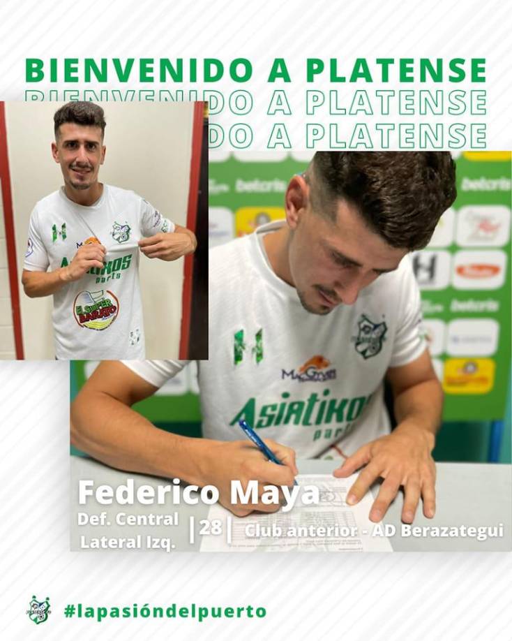 Federico Maya: Argentino que se desempeña como lateral zurdo que ha sido anunciado como nuevo refuerzo del Platense. Llega procedente del club Berazategui de la cuarta división de Argentina.