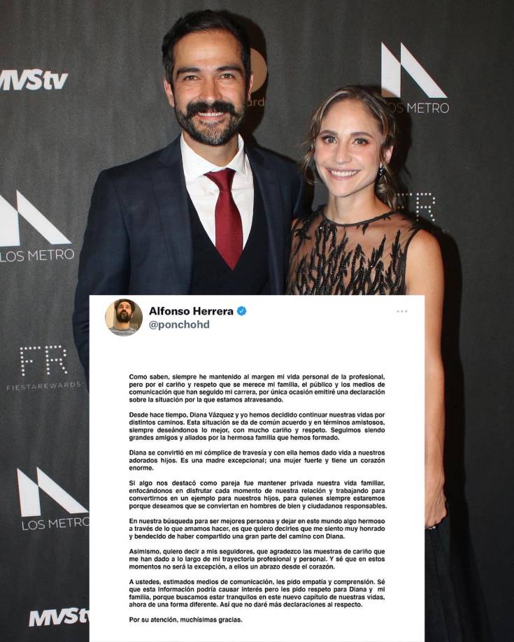 A través de un comunicado, el actor señaló que siempre ha mantenido su vida privada al margen de su carrera, pero esta vez quiso compartir esta lamentable noticia por respeto a sus fans y a los medios de comunicación, pero pidió respeto al momento que vive. “Como saben, siempre he mantenido al margen mi vida personal de lo profesional, pero el cariño y respeto que se merece mi familia, el público y los medios de comunicación que han seguido mi carrera, por única ocasión emitiré una declaración sobre la situación por la que estamos atravesando”, indicó.