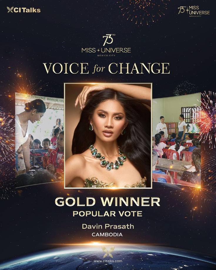 Y la tercera ganadora en esta categoría fue Miss Camboya. A través de su trabajo con la Asociación Tuk Chet, Davin Prasath, Miss Universo Camboya, está potenciando a los niños camboyanos para que superen la pobreza y las barreras educativas. Al fomentar una educación de calidad y el bienestar en las comunidades rurales, ella está allanando el camino para un futuro más brillante y autosostenible.