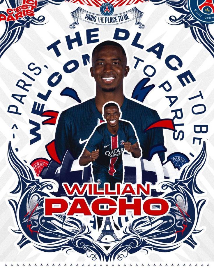 OFICIAL / El París Saint-Germain anunció este viernes el fichaje del defensa central ecuatoriano Willian Pacho hasta 2029, procedente del Eintracht de Fráncfort, para reforzar su defensa a una semana del inicio de la Ligue 1.