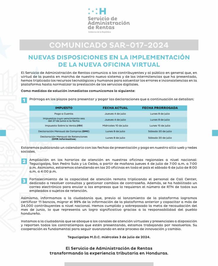 Comunicado oficial del SAR.