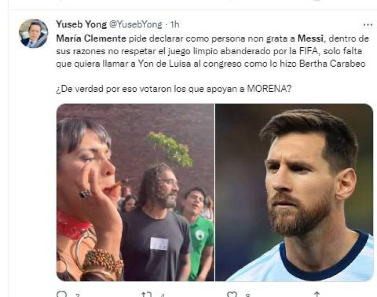 Ni la vez que la diputada fue captada fumando mariahuana, se salvó de los seguidores de Messi.