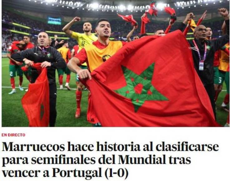 EL PAÍS lo público de esta manera:“Marruecos hace historia al clasificarse para semifinales del Mundial tras vencer a Portugal”.