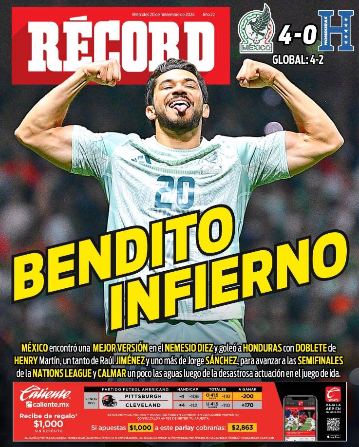 ”Bendito infierno”, la portada de Diario Récord de México. 