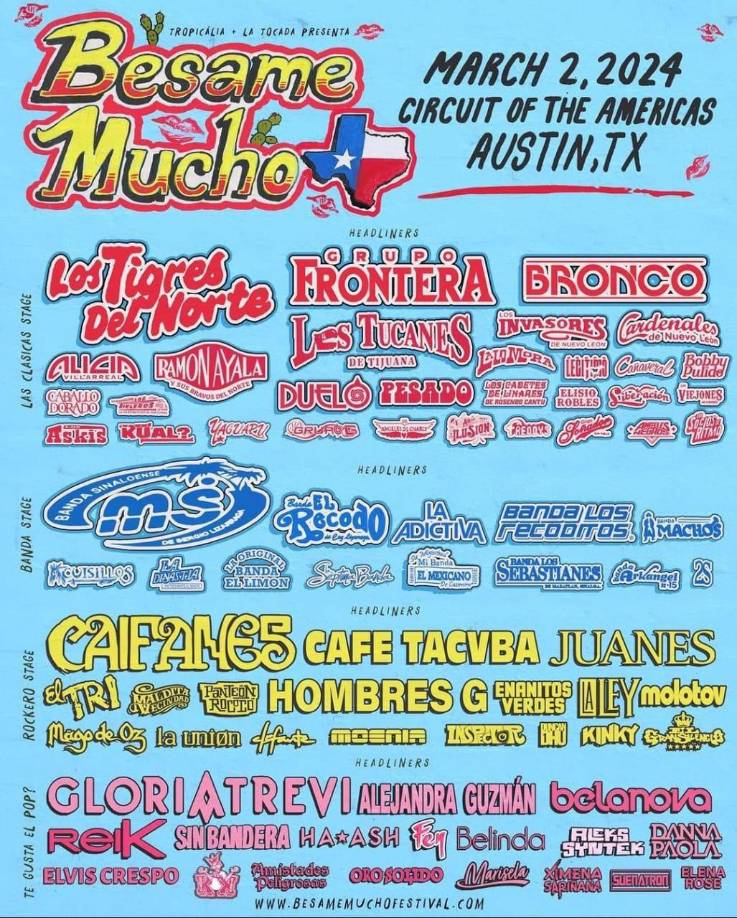 El cartel inaugural está repleto de estrellas de la música latina, incluyendo nombres tan importantes como Los Tigres del Norte, Bronco, Los Tucanes de Tijuana, Banda MS, Grupo Frontera, La Ley, Caifanes, El Tri, Alejandra Guzmán, Alicia Villareal, Gloria Trevi, Belinda, Danna Paola, Café Tacvba, Molotov, entre otros artistas más. 